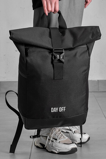 Damen-Schulrucksack mit Rolltop-Aufdruck, ohne DayOff-Print, Schwarz - #8055111