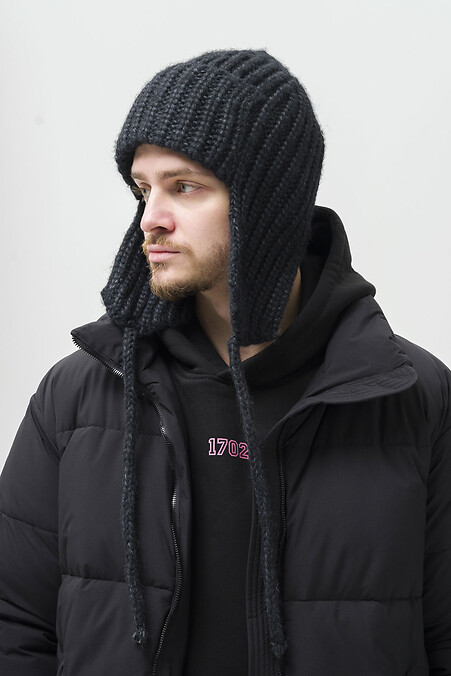 Мужская Вязаная Шапка Ушанка Weasley Black - #8056111