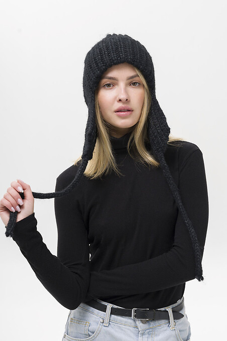 Жіноча В'язана Шапка Вушанка Weasley Black. Головні убори. Колір: чорний. #8056112