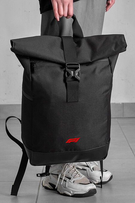 Damen-Schulrucksack mit Rolltop-Aufdruck, ohne F1-Rot-Print, Schwarz - #8055113