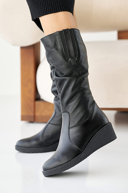 Женские ботинки кожаные зимние черные. Ботинки. Цвет: черный. #2505114