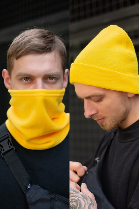 Wintermütze und Collar-Set. Hüte. Farbe: gelb. #8048114