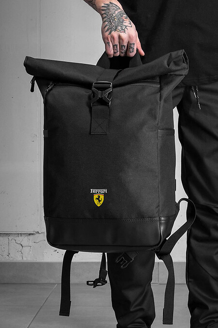 Herren-Schulrucksack mit Rolltop-Aufdruck, ohne Ferrari-Print, Schwarz - #8055116
