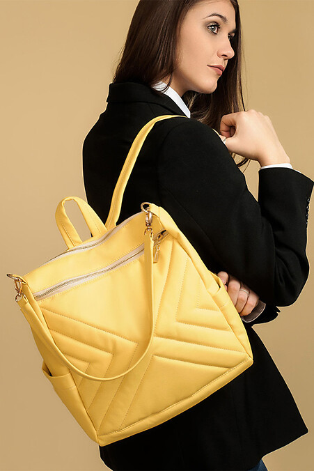 Жіночий рюкзак-сумка Trinity строчений жовтий - #8045119
