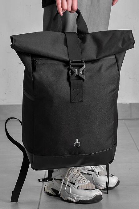 Damski plecak szkolny zwijany bez nadruku Finger Black - #8055119