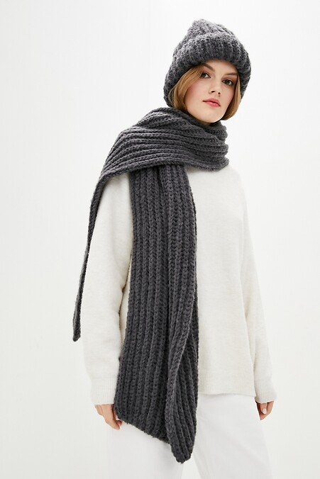 Зимовий жіночий комплект шапка та шарф. Головні убори. Колір: сірий. #4038122