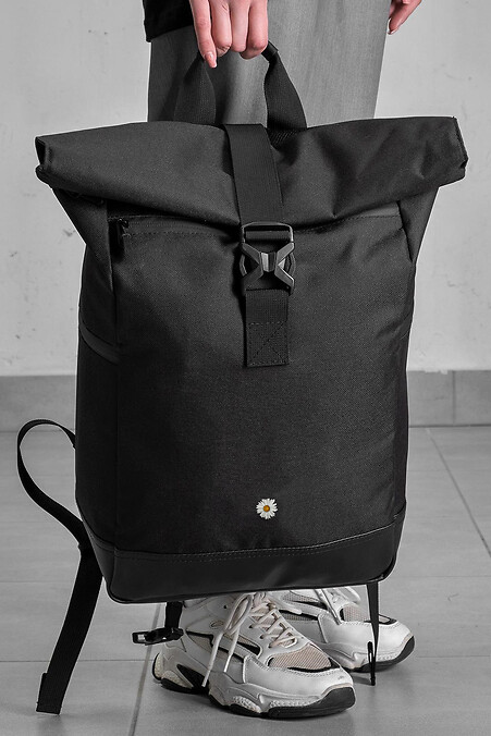 Damski plecak szkolny zwijany bez nadruku Flower Black - #8055123