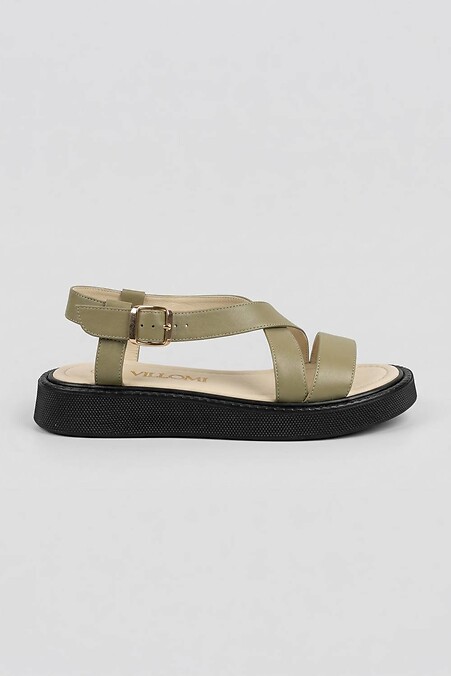 Khakifarbene Sandalen mit Schnallen – Echtleder - #4207125