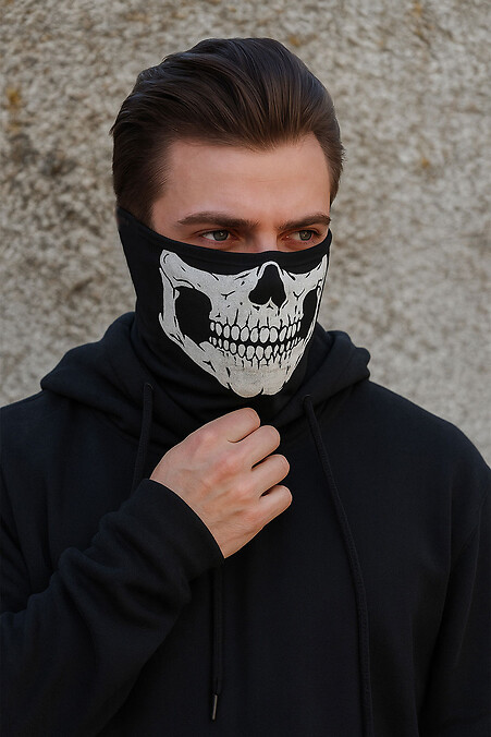 Herren Winter-Thermo-Buff aus Baumwolle mit Totenkopf-Print, Schwarz. Sturmhauben und Crop-Masken. Farbe: das schwarze. #8056125