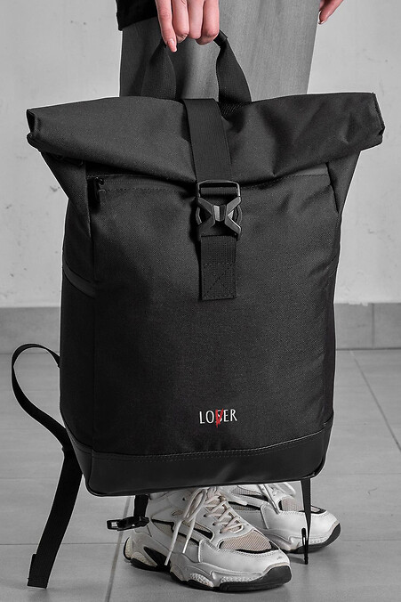 Damen-Schulrucksack mit Rolltop-Print, Lover-Print, Schwarz - #8055129
