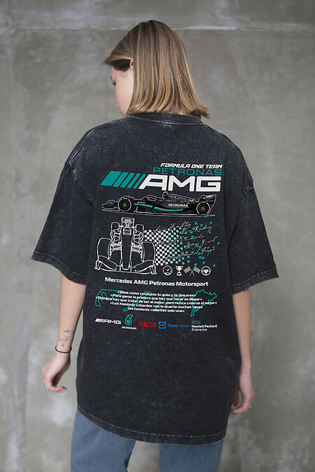 Women's Washed Oversized T-Shirt with AMG Black Print - #8056129
