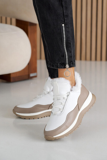 Women's leather winter white sneakers. Sneakers. Color: white. #2505133