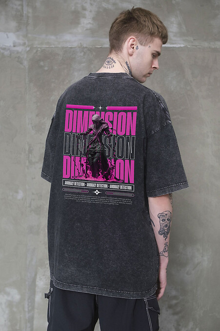 Men's Washed Oversized T-Shirt with Dimension Black Print - #8056136