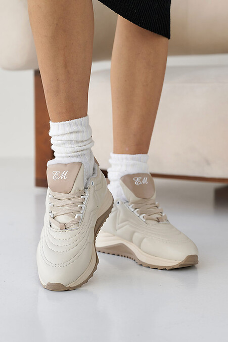Жіночі кросівки шкіряні зимові молочні. Кросівки. Колір: бежевий. #2505137
