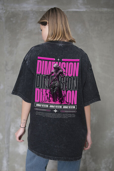 Women's Washed Oversized T-Shirt with Dimension Black Print - #8056137