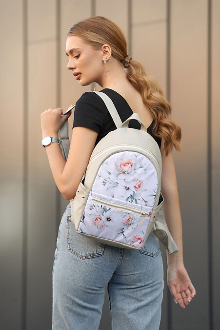Women's backpack Sambag Dali with floral white print - #8045139
