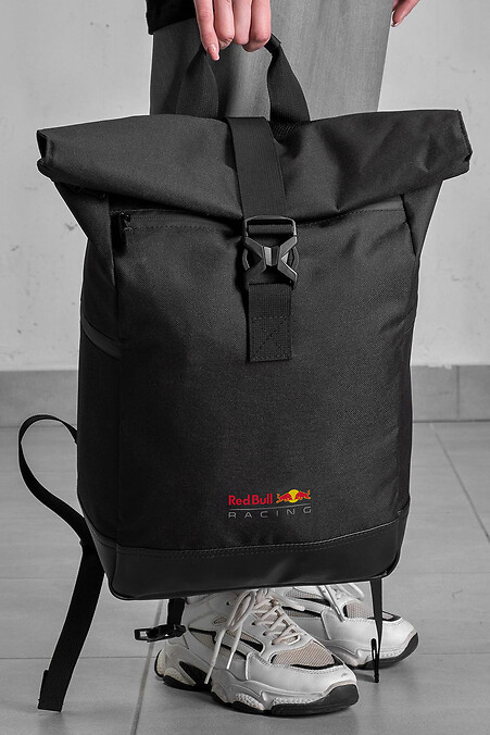 Damski plecak zwijany do szkoły, bez nadruku RedBull, czarny - #8055139