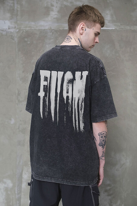 Men's Vivarena Oversized Washed T-Shirt with Fight Black Print - #8056144