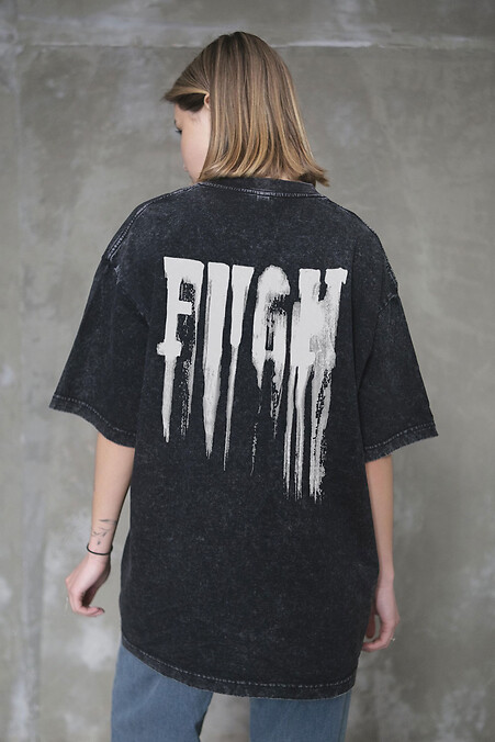 Damski koszulka oversize Washed z nadrukiem Fight Black - #8056145