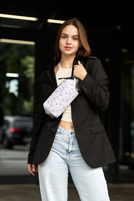 Women's belt bag Sambag Holster MSH gray fabric with floral white print - #8045147