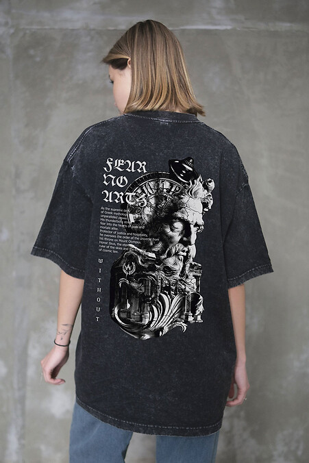 Жіноча Виварена Оверсайз Футболка Washed З Принтом Greek Black - #8056147