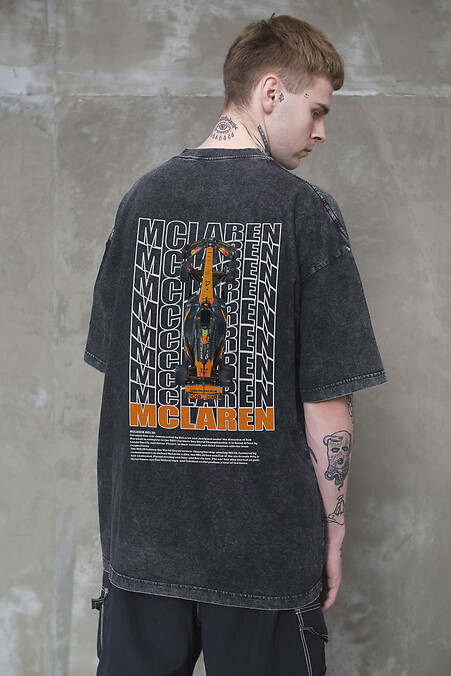 Чоловіча Виварена Оверсайз Футболка Washed З Принтом Mclaren Black - #8056150