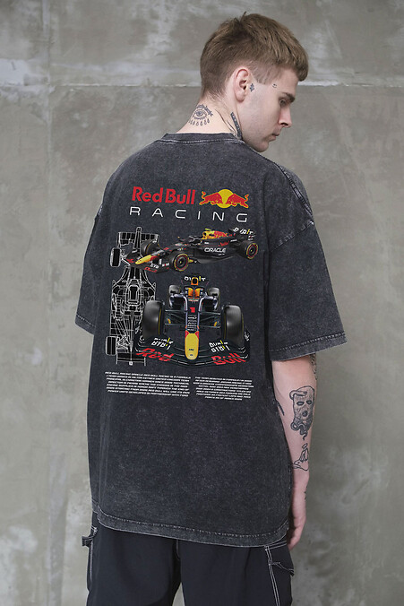 Men's Vivare Oversized Washed T-Shirt with Redbull Black Print - #8056154