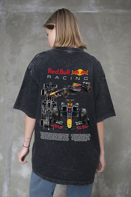 Жіноча Виварена Оверсайз Футболка Washed З Принтом Redbull Black - #8056155