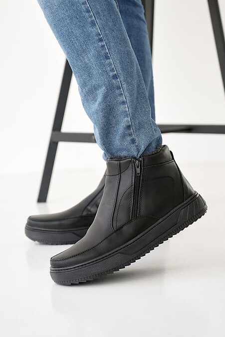 Męskie skórzane buty zimowe w kolorze czarnym. Buty. Kolor: czarny. #2505157