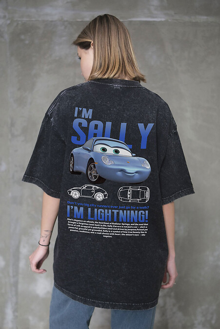 Жіноча Виварена Оверсайз Футболка Washed З Принтом Sally Black - #8056157