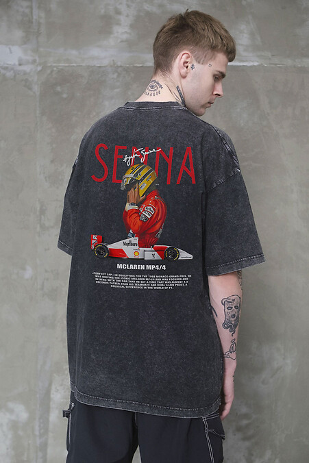 Men's Vivare Oversized Washed T-Shirt with Senna Black Print - #8056158