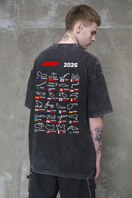 Men's Vivare Oversized Washed T-Shirt with Track Black Print - #8056160