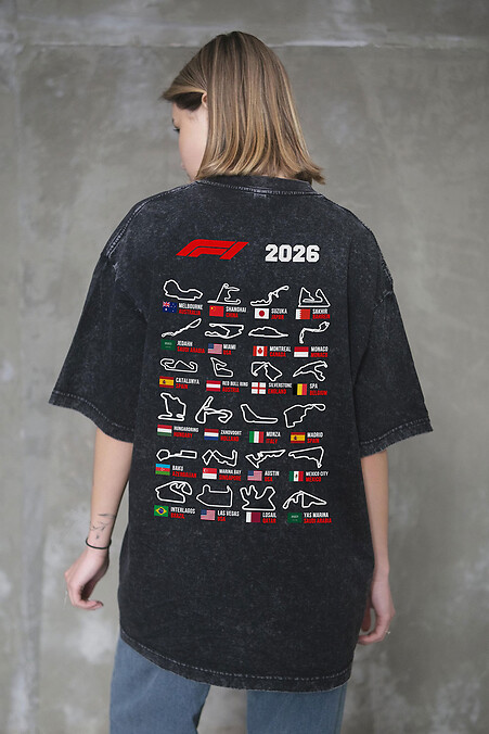 Damski oversize T-shirt Washed z nadrukiem Track Black - #8056161