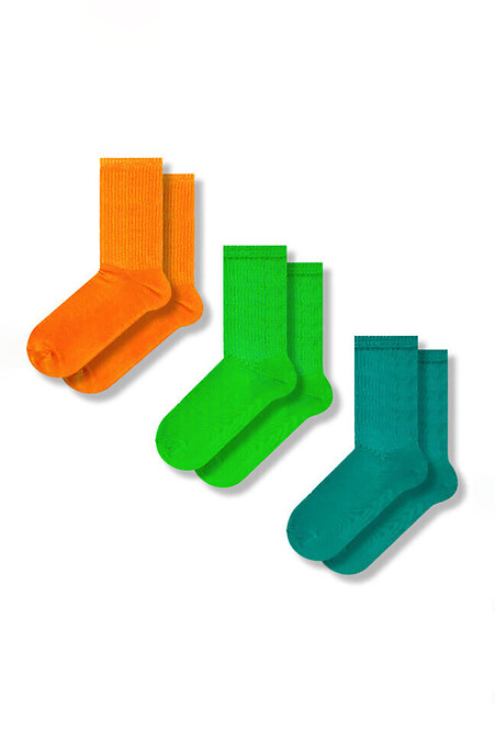 Набор Оранжевый+Зеленый+Морской с резинкой (3 пары). Гольфы, носки. Цвет: оранжевый, зеленый, синий. #8041162