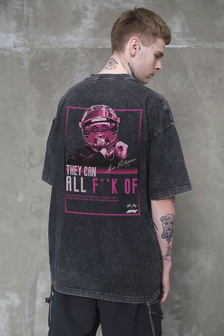Men's Vivarena Oversized Washed T-Shirt with Verstappen Black Print - #8056162