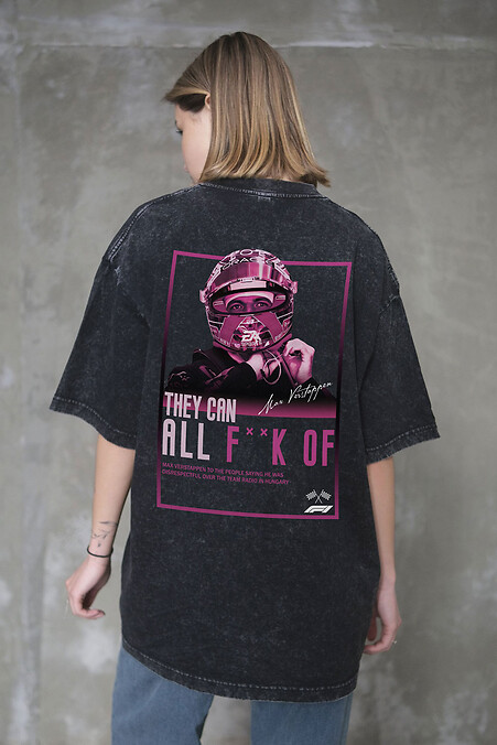 Жіноча Виварена Оверсайз Футболка Washed З Принтом Verstappen Black - #8056163