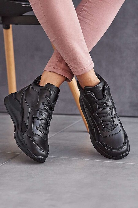 Жіночі кросівки шкіряні зимові чорні. Кросівки. Колір: чорний. #8019164