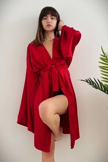 Silk robe "Touch". Night, home. Color: red. #8049165