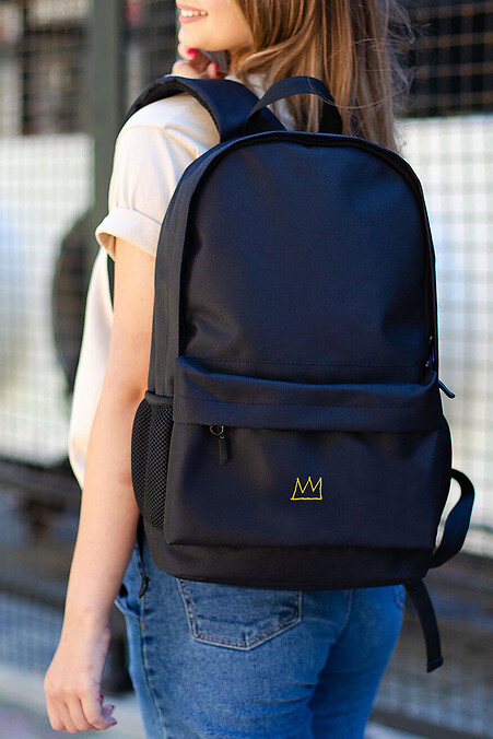 Damski plecak szkolny z nadrukiem korony w kolorze czarnym - #8055165