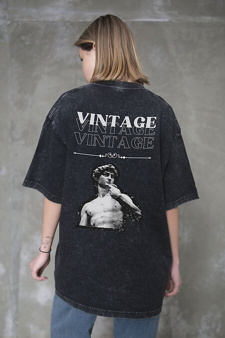 Жіноча Виварена Оверсайз Футболка Washed З Принтом Vintage Black - #8056165