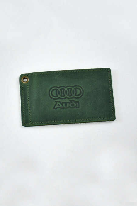 Шкіряна обкладинка на водійські документи AUDI. Гаманці, Косметички. Колір: зелений. #8046167