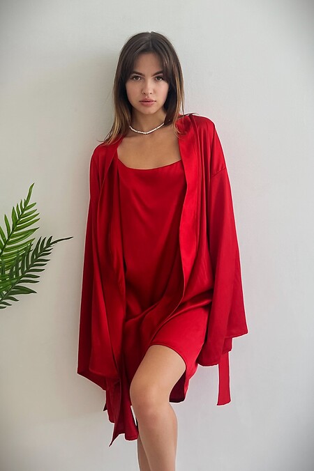Shirt with robe "Touch". Night, home. Color: red. #8049167