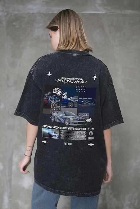 Жіноча Виварена Оверсайз Футболка Washed З Принтом Wanted Black - #8056167