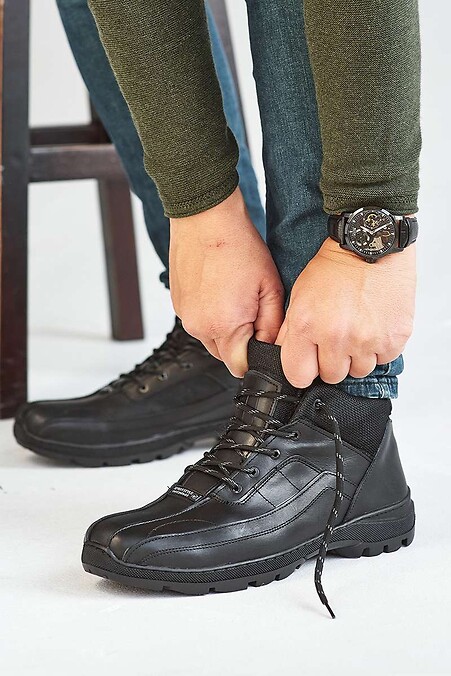 Мужские кроссовки кожаные зимние черные. Кроссовки. Цвет: черный. #8019168