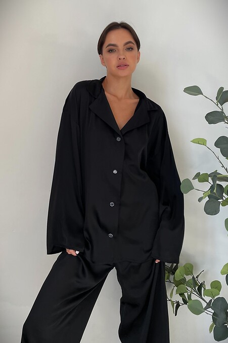 Піжама шовкова жіноча "Обійми". Нічна, домашня. Колір: чорний. #8049170