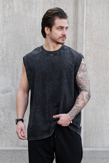 Мужская Вываренная Винтажная Спортивная Майка Dante Black - #8056170