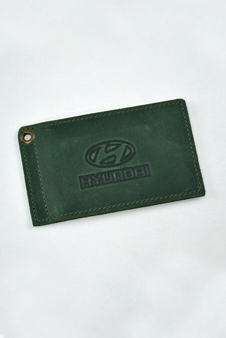 Шкіряна обкладинка на водійські документи HYUNDAI. Гаманці, Косметички. Колір: зелений. #8046173