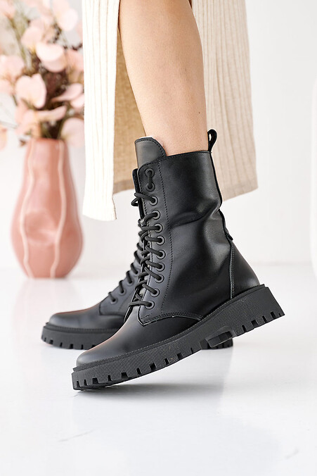 Женские кожаные ботинки зимние черные. Ботинки. Цвет: черный. #2505175