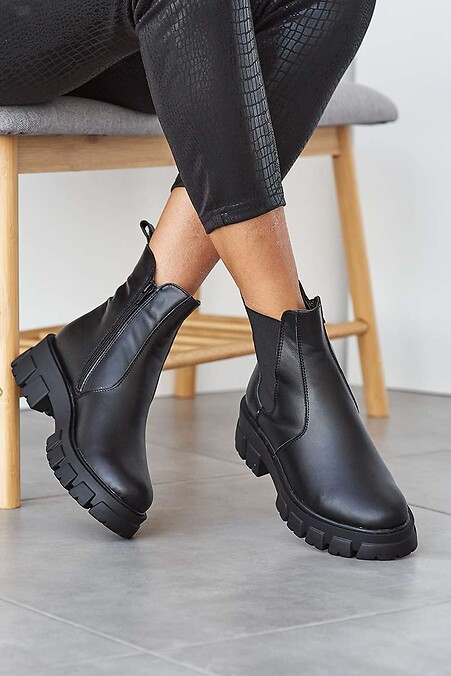 Женские ботинки кожаные зимние черные. Ботинки. Цвет: черный. #8019176