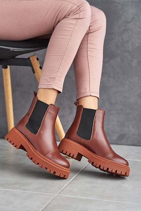 Женские ботинки кожаные зимние коричневые. Ботинки. Цвет: коричневый. #8019177